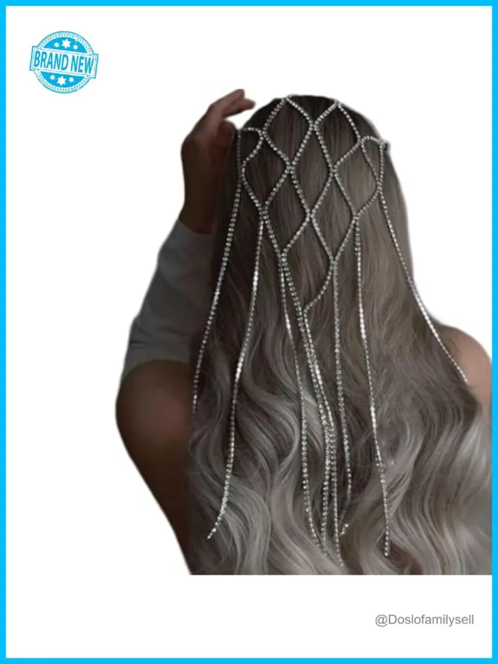 Long Rhinestone Mesh Hair Chain Headpiece - Sparkly Crystal Tassel Chain Hair